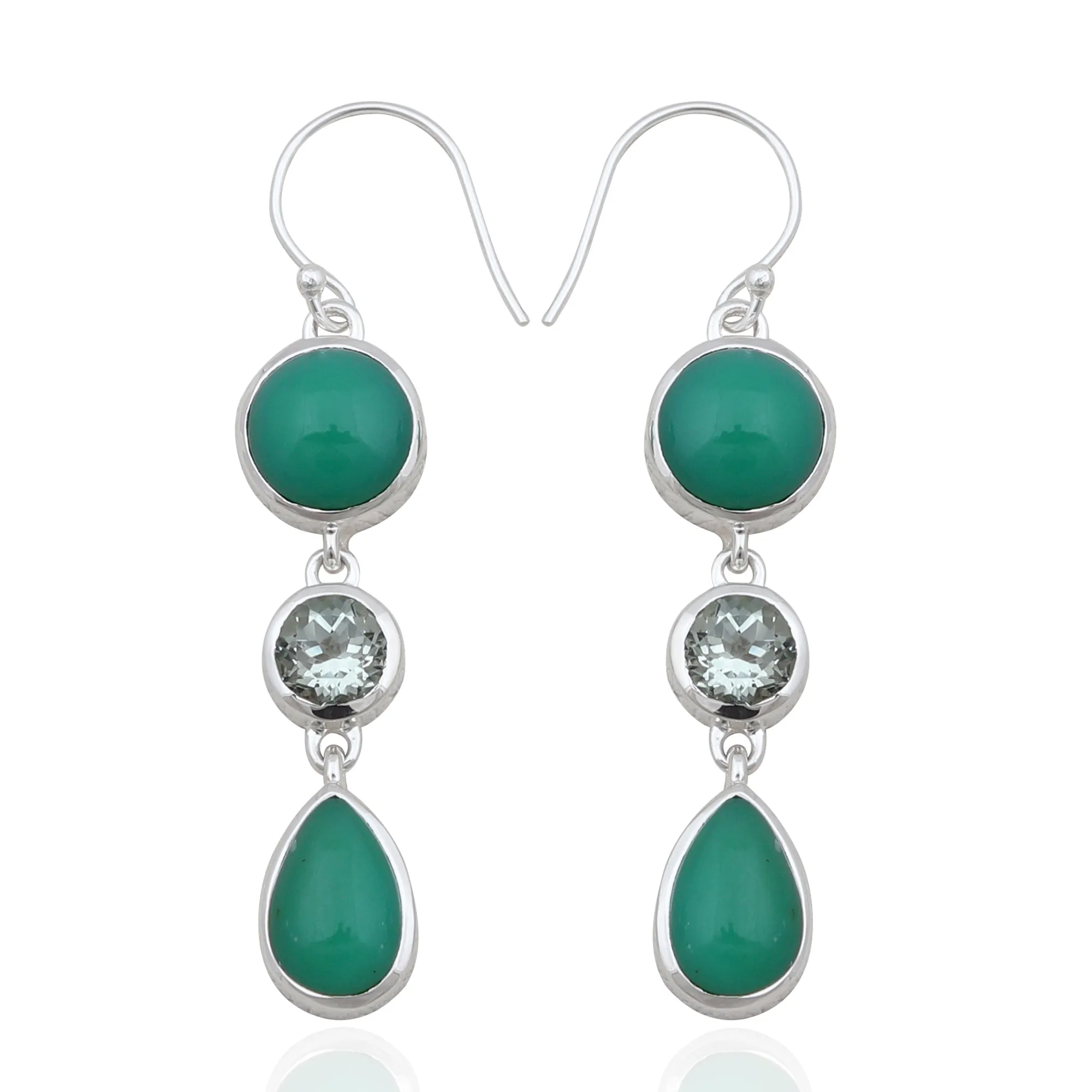 Rainbow moonstone & Blue Topaz Silver Earrings