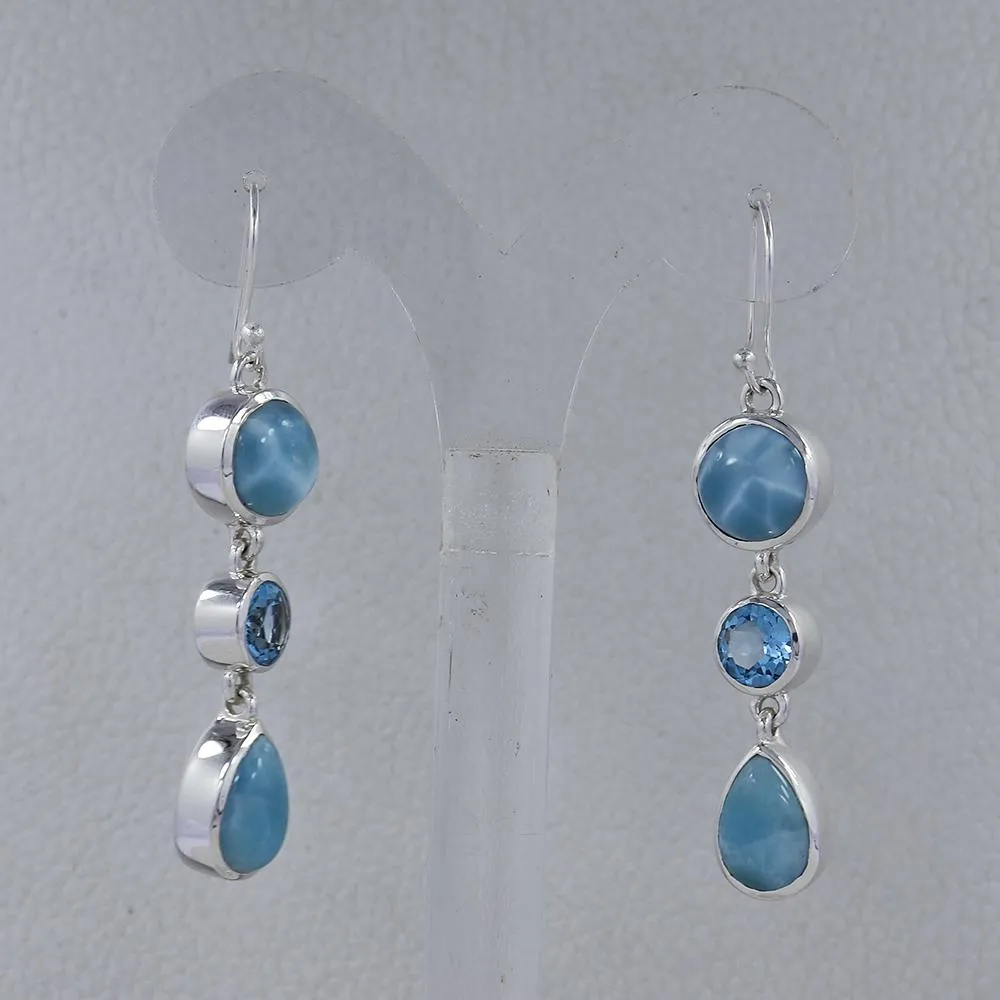 Rainbow moonstone & Blue Topaz Silver Earrings