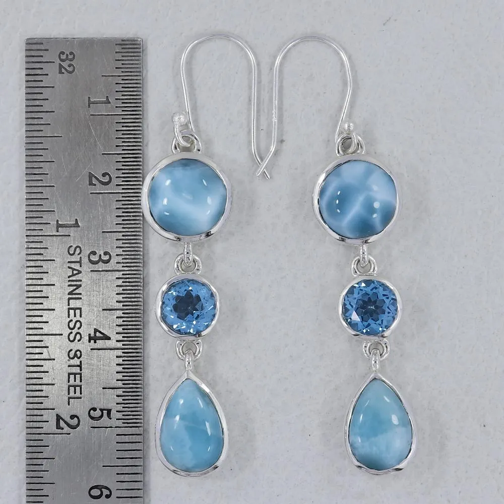 Rainbow moonstone & Blue Topaz Silver Earrings