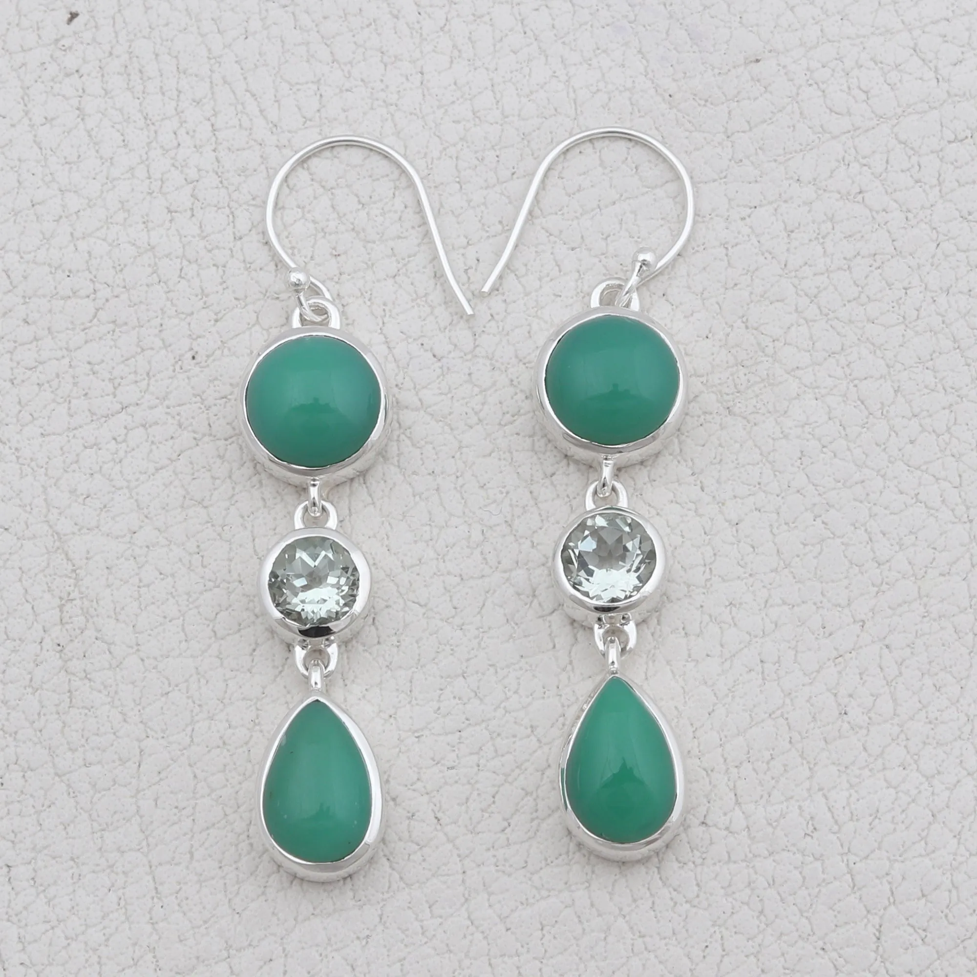Rainbow moonstone & Blue Topaz Silver Earrings