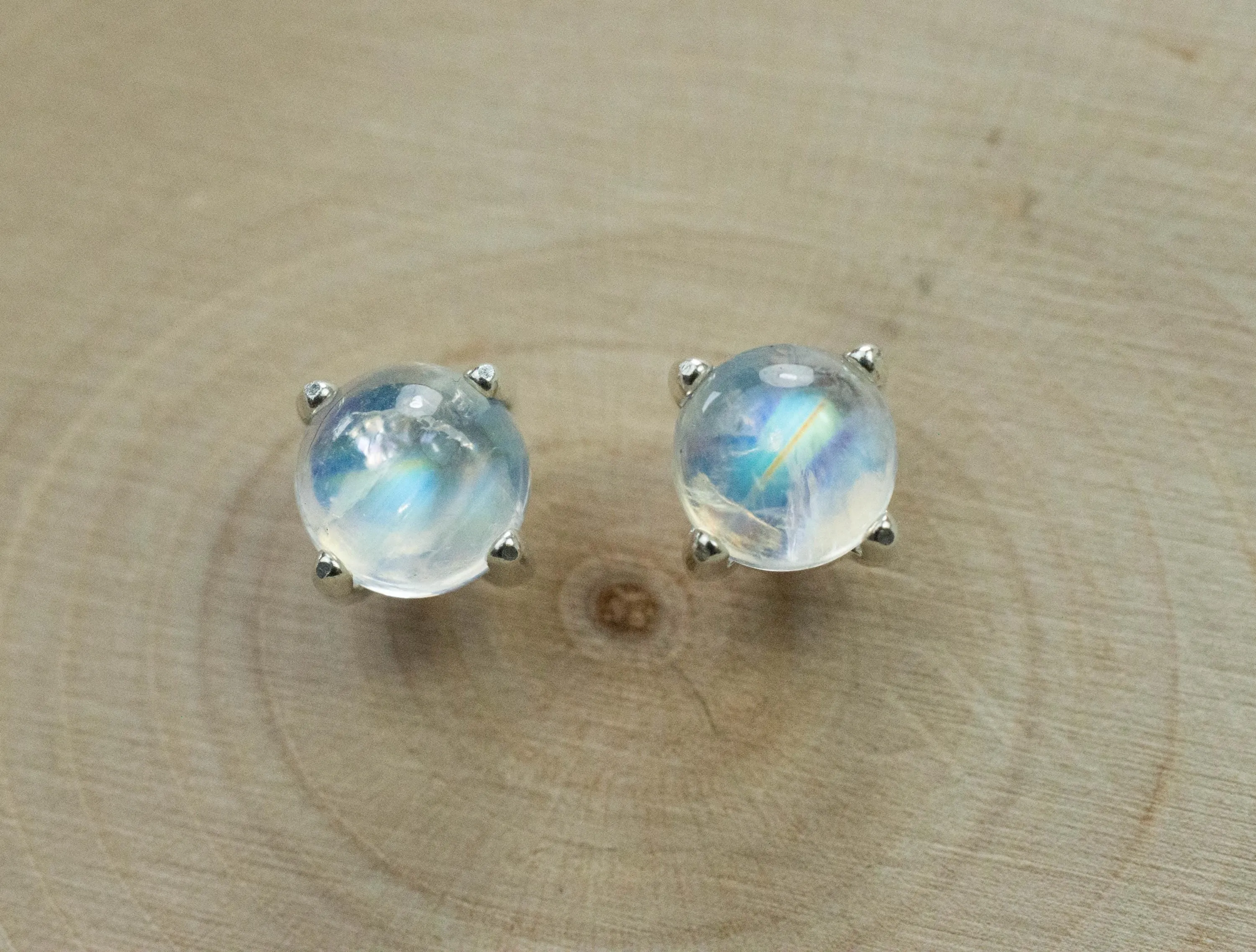 Rainbow Moonstone Earrings, Genuine Untreated India Moonstone; 2.310cts