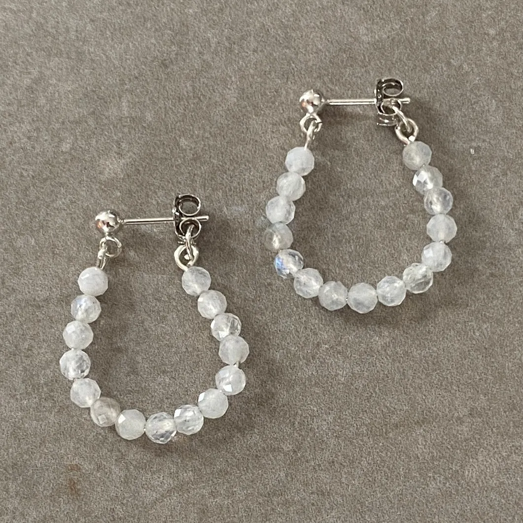 Rainbow Moonstone Stud Hoop Sterling Silver Earrings
