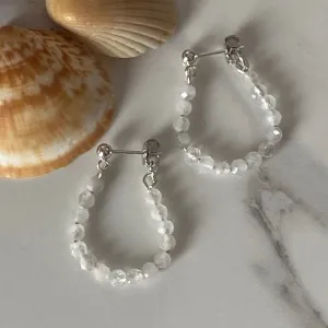 Rainbow Moonstone Stud Hoop Sterling Silver Earrings