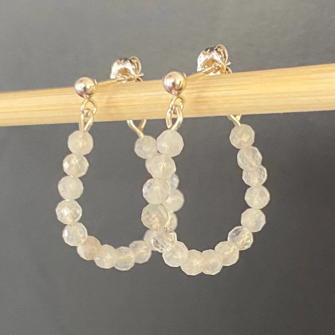 Rainbow Moonstone Stud Hoop Sterling Silver Earrings