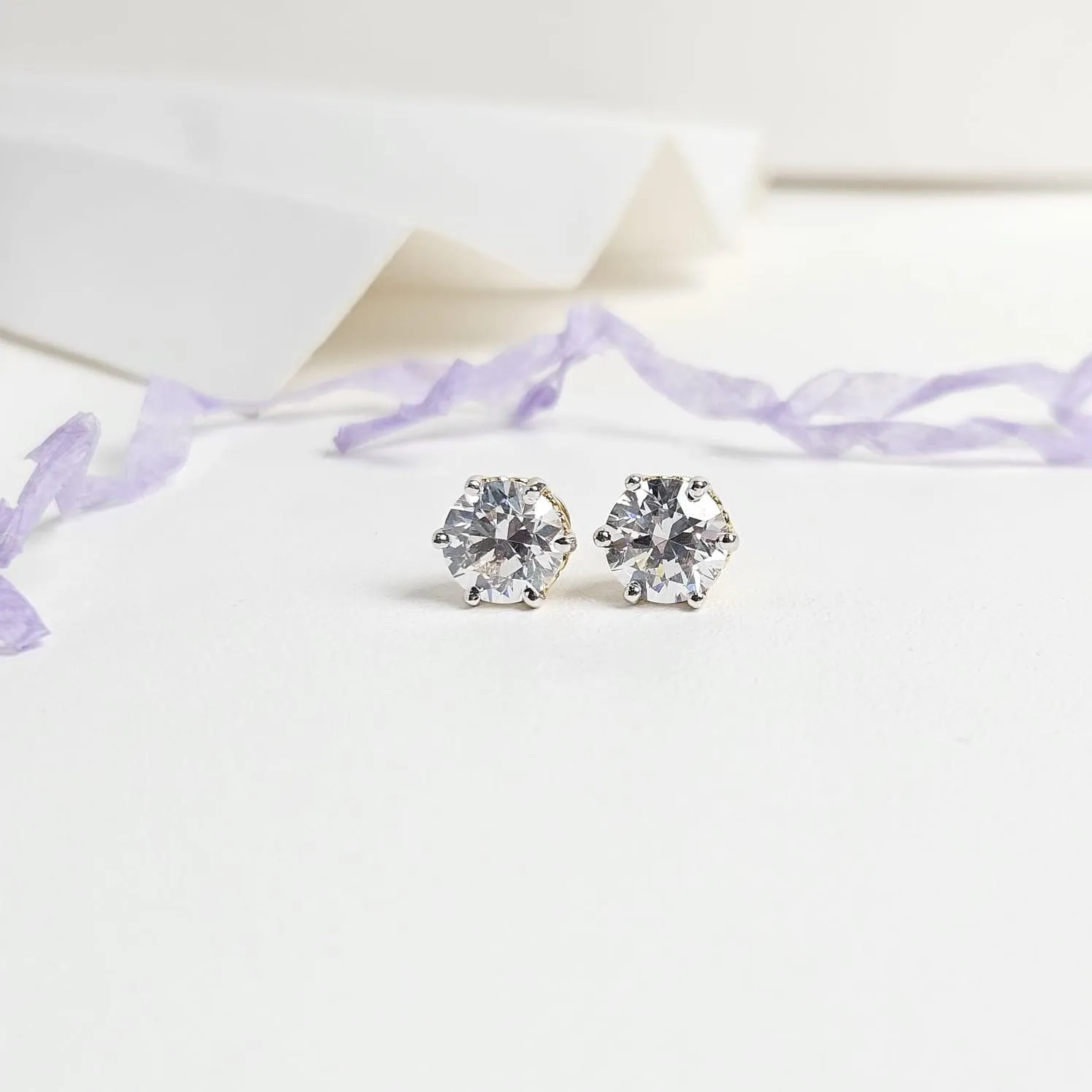 Rena 3 Carat Each Solitaire Studs | 22KT Gold Vermeil