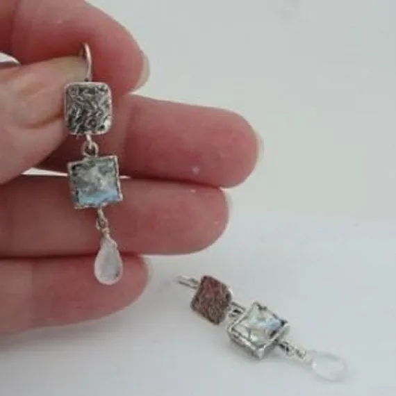 Roman Glass Sterling Silver Moonstone Earrings (as 376)