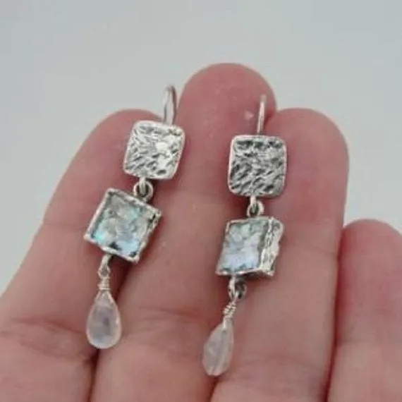 Roman Glass Sterling Silver Moonstone Earrings (as 376)