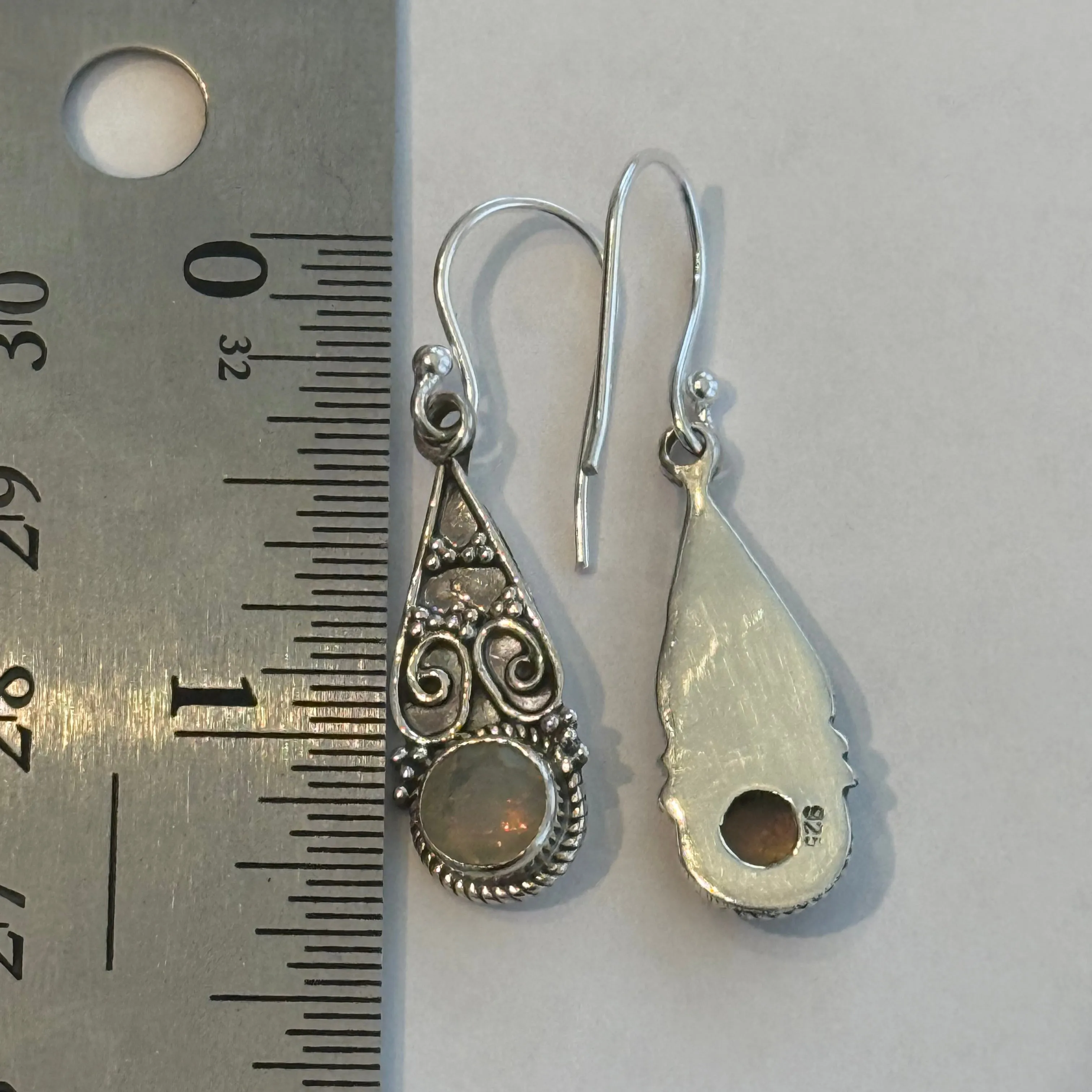 Round Ethiopian Fire Opal Dangle Earrings Southwestern Sterling Silver Teardrop