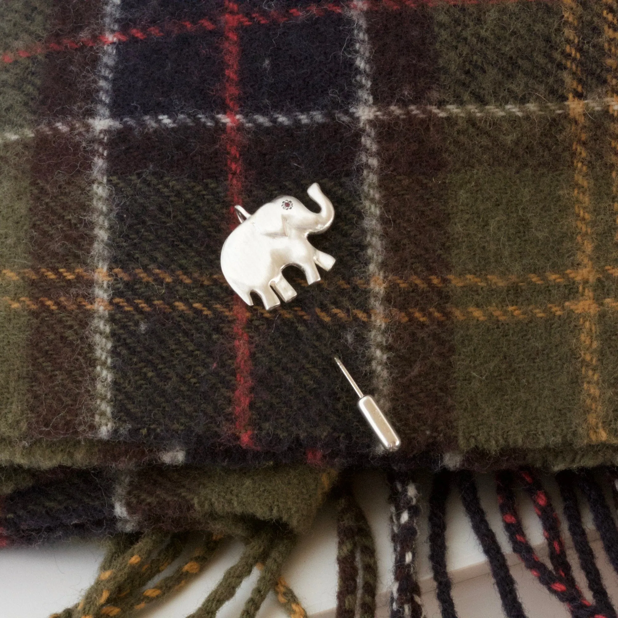 Silver and Ruby Elephant Pin, Elephant Lapel Pin