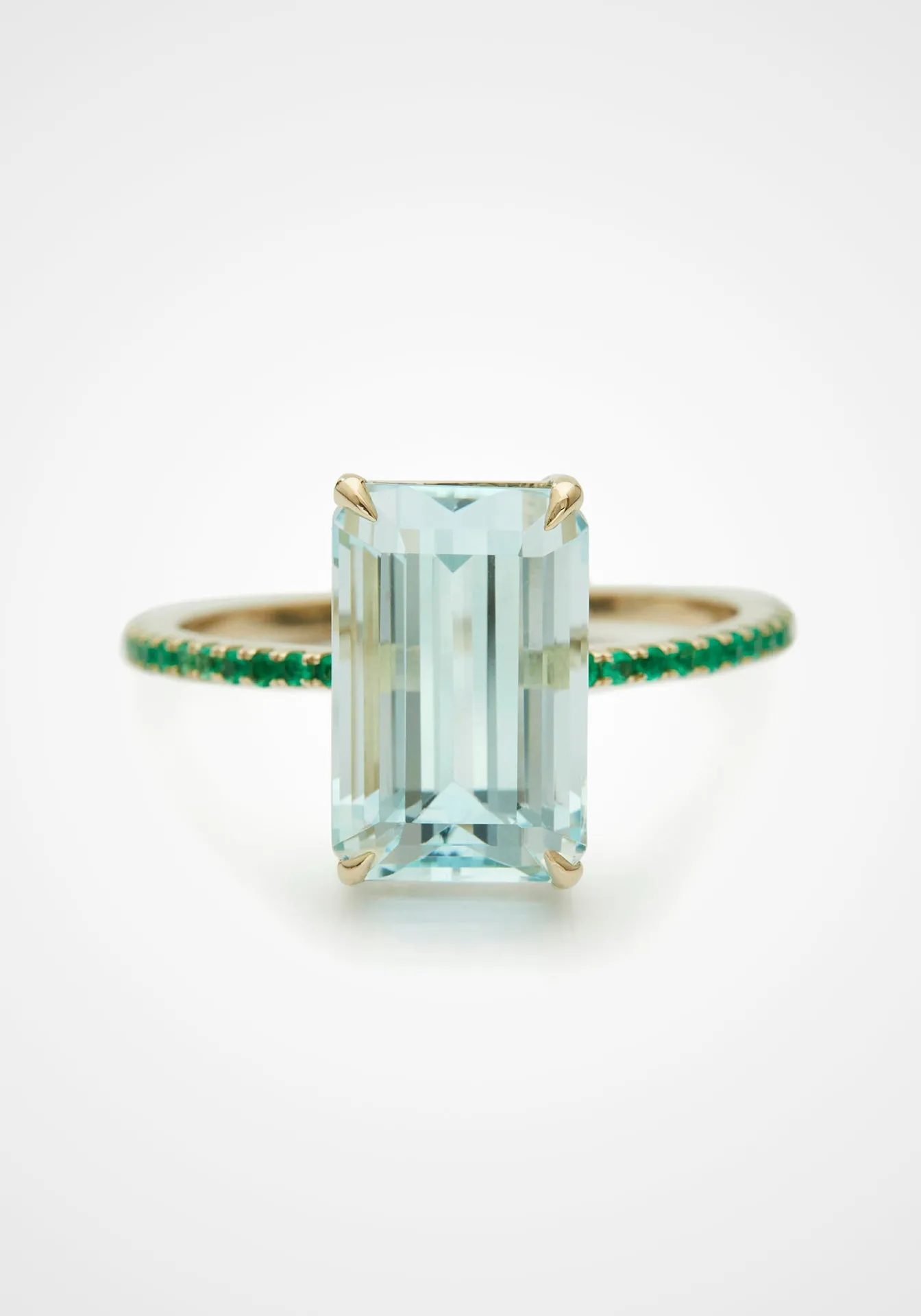 Spring, 18K Yellow Gold, Emerald   Aquamarine Ring