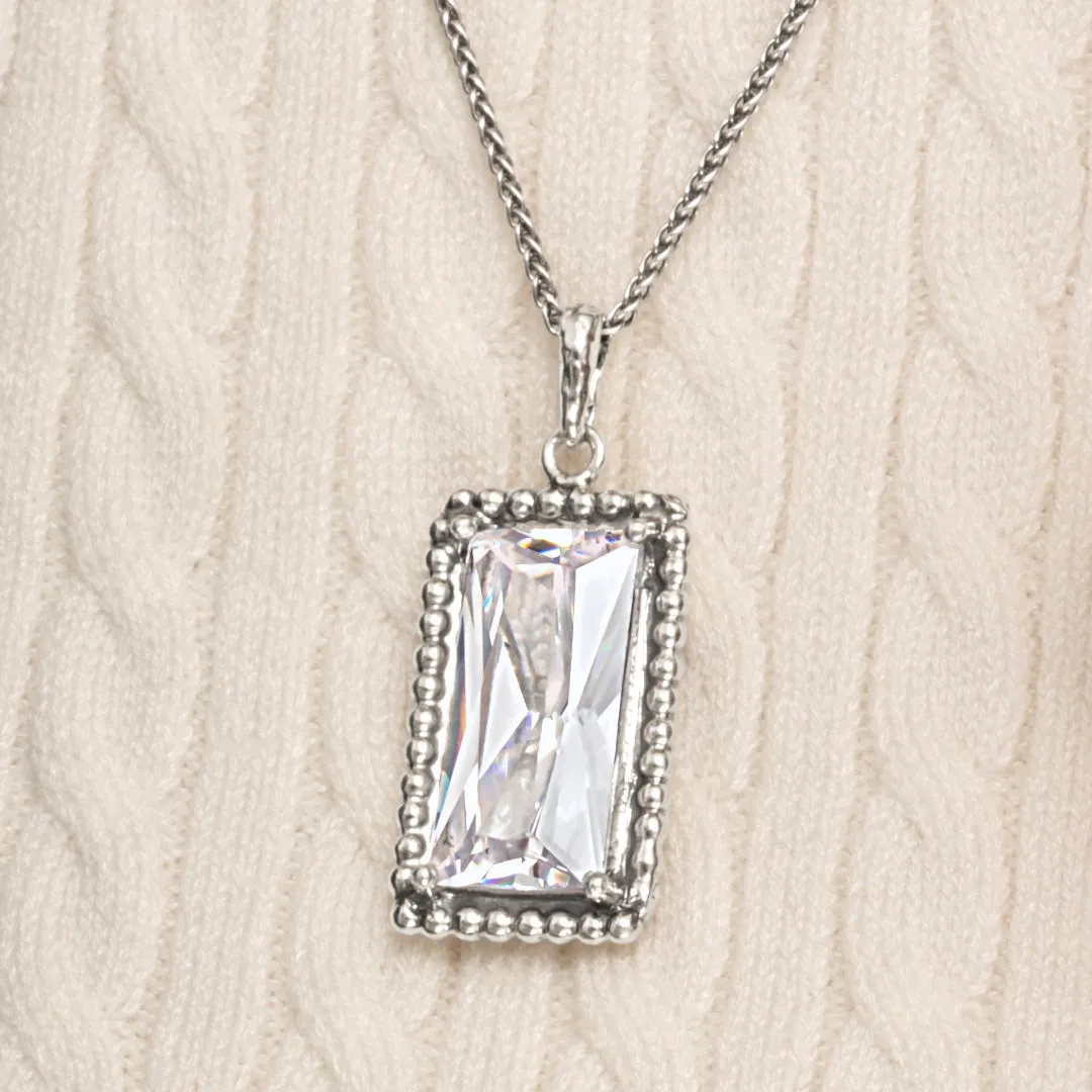 Sterling Silver CZ Baguette Necklace