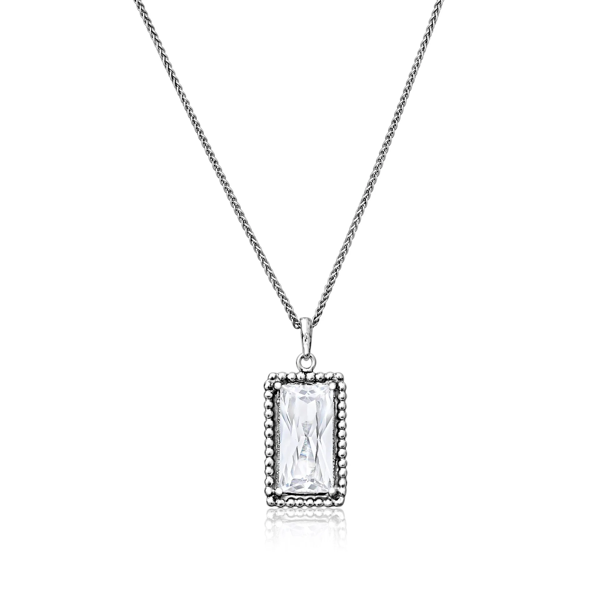 Sterling Silver CZ Baguette Necklace