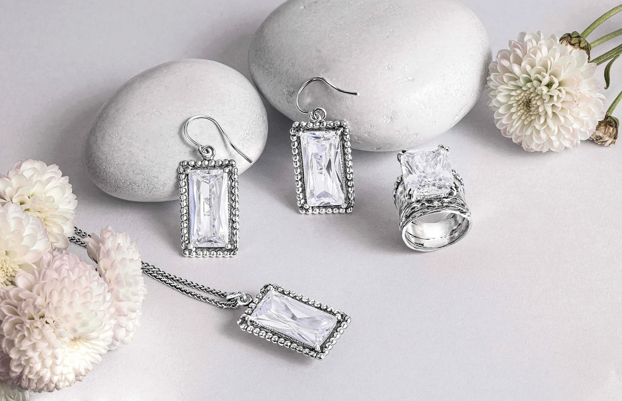 Sterling Silver CZ Baguette Necklace