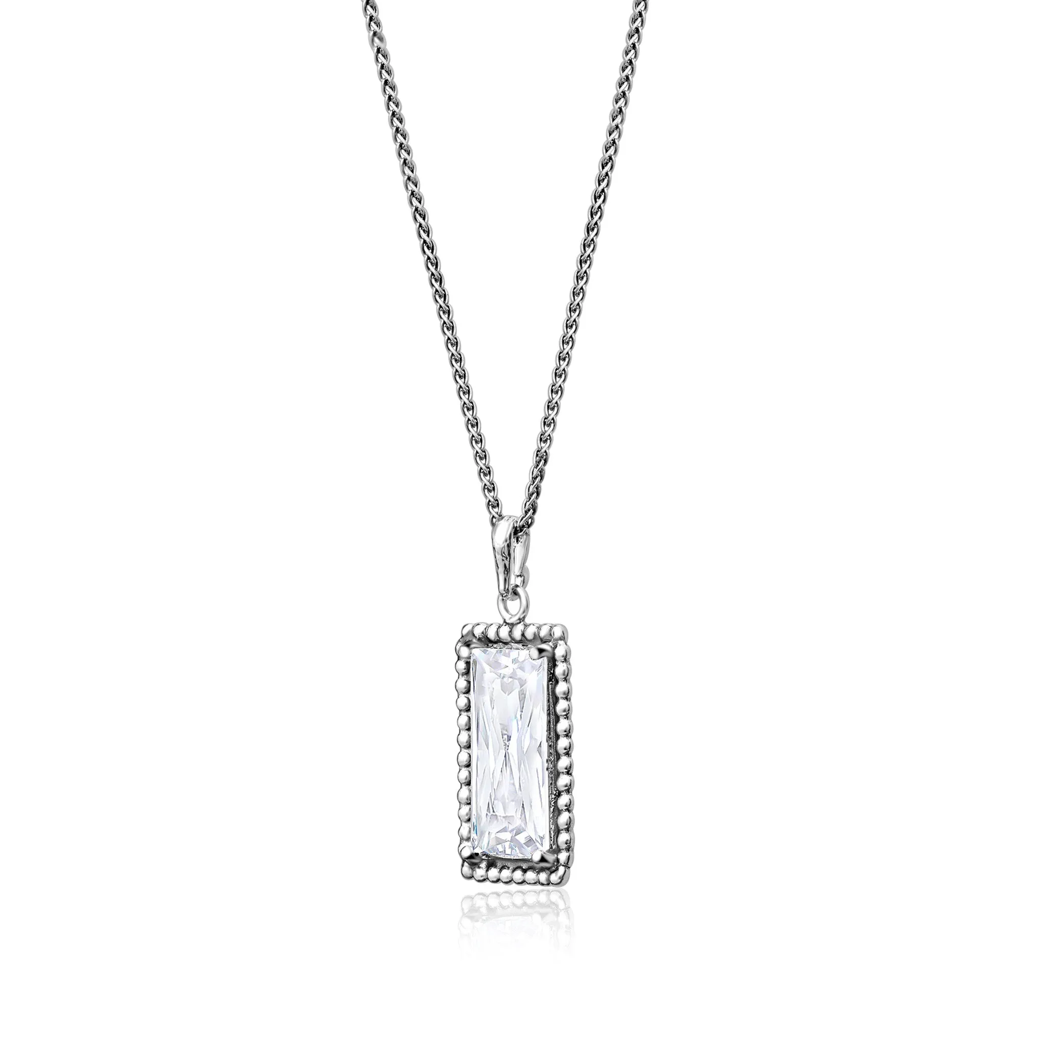 Sterling Silver CZ Baguette Necklace