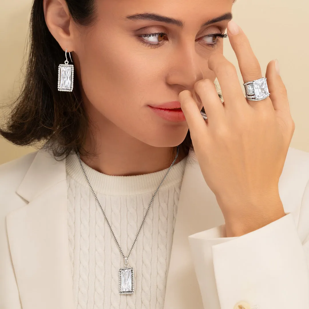 Sterling Silver CZ Baguette Necklace