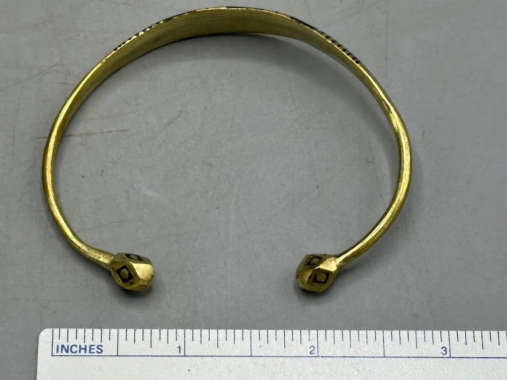 Tuareg Heavier Triple Large Inlay Multiple Stripe Etched Wider Flat Brass Bracelet