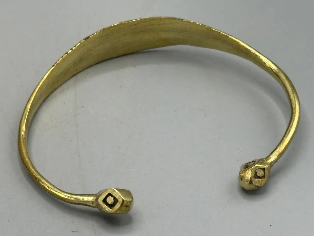 Tuareg Heavier Triple Large Inlay Multiple Stripe Etched Wider Flat Brass Bracelet