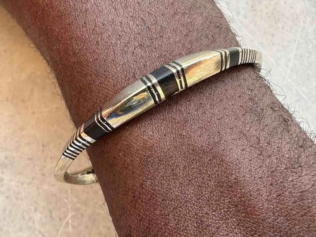 Tuareg Triple Bar Multiple Stripe Inlay Squared Coin Silver Bracelet