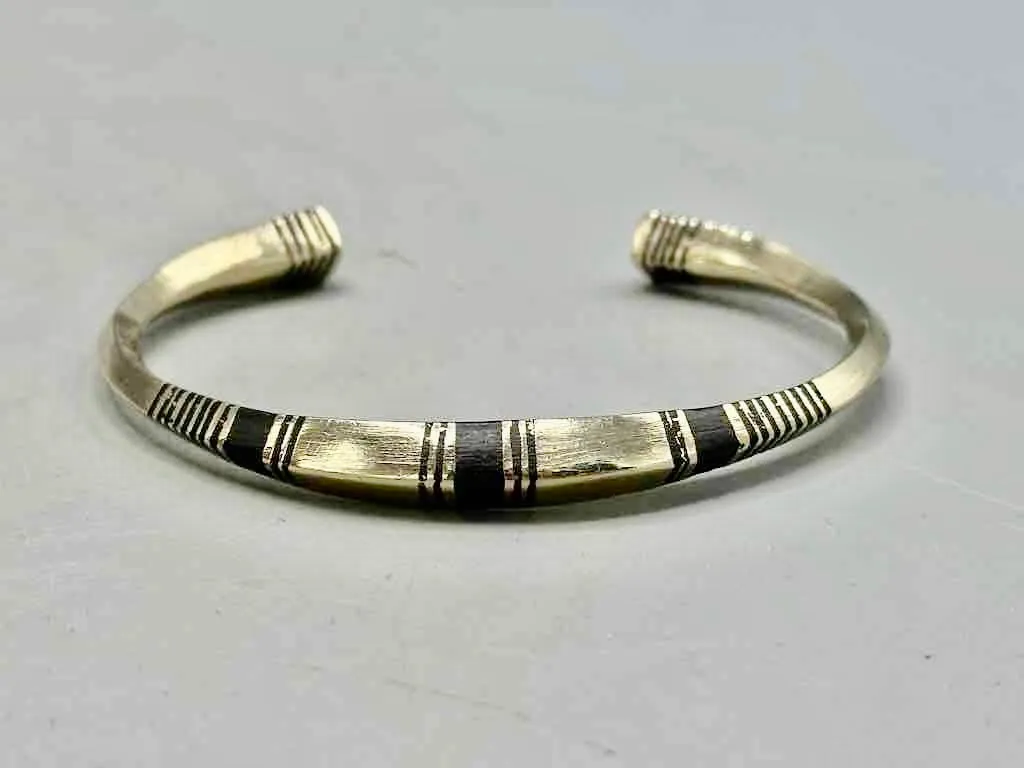 Tuareg Triple Bar Multiple Stripe Inlay Squared Coin Silver Bracelet