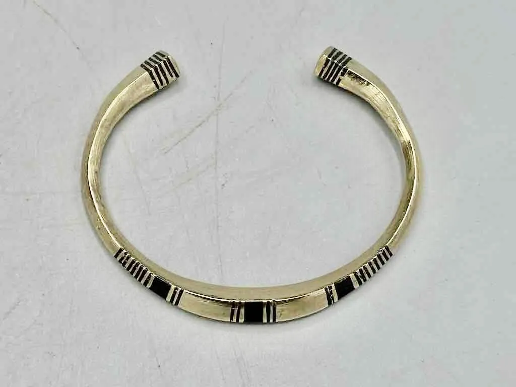 Tuareg Triple Bar Multiple Stripe Inlay Squared Coin Silver Bracelet