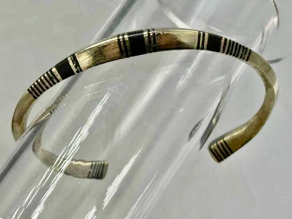 Tuareg Triple Bar Multiple Stripe Inlay Squared Coin Silver Bracelet