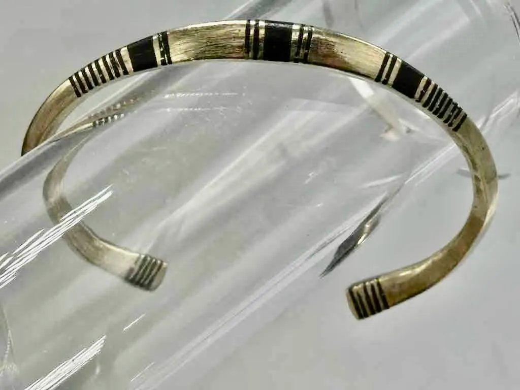 Tuareg Triple Bar Multiple Stripe Inlay Squared Coin Silver Bracelet