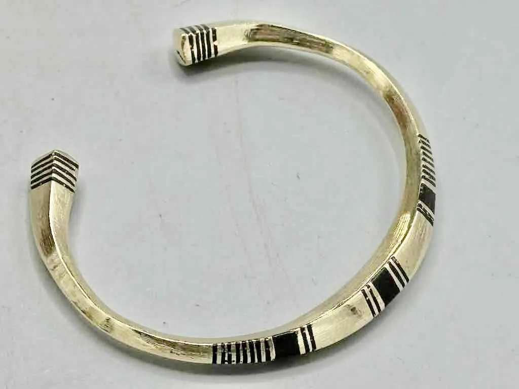 Tuareg Triple Bar Multiple Stripe Inlay Squared Coin Silver Bracelet