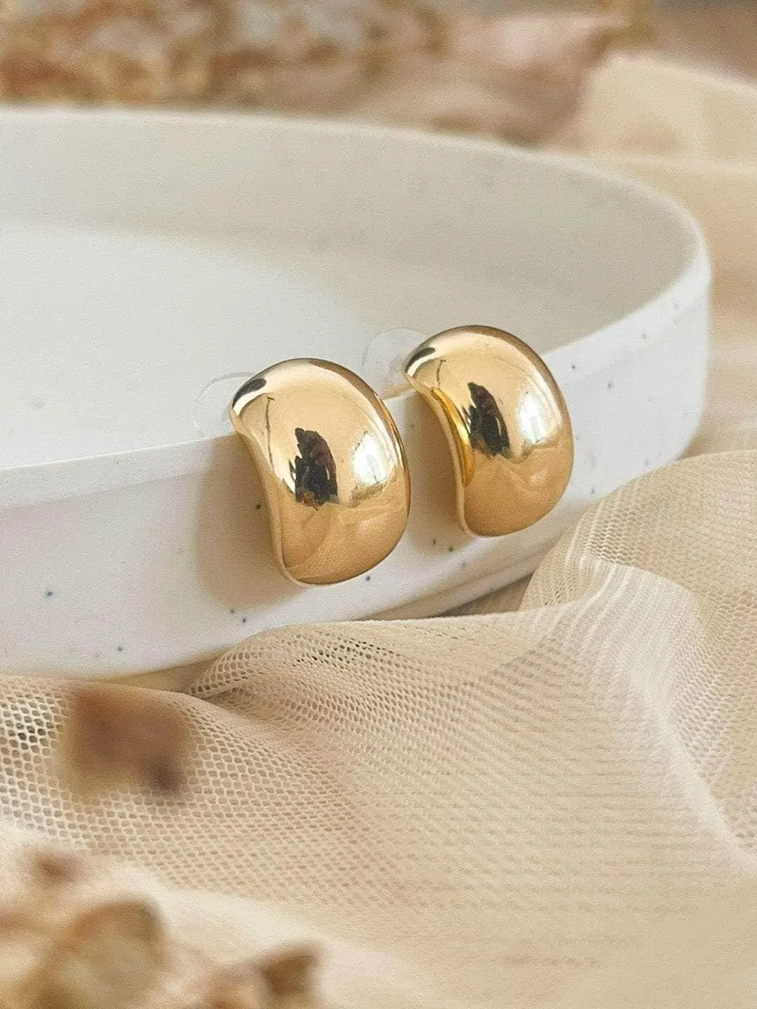 Vintage Gold Plated Chunky Dome Drop Earrings