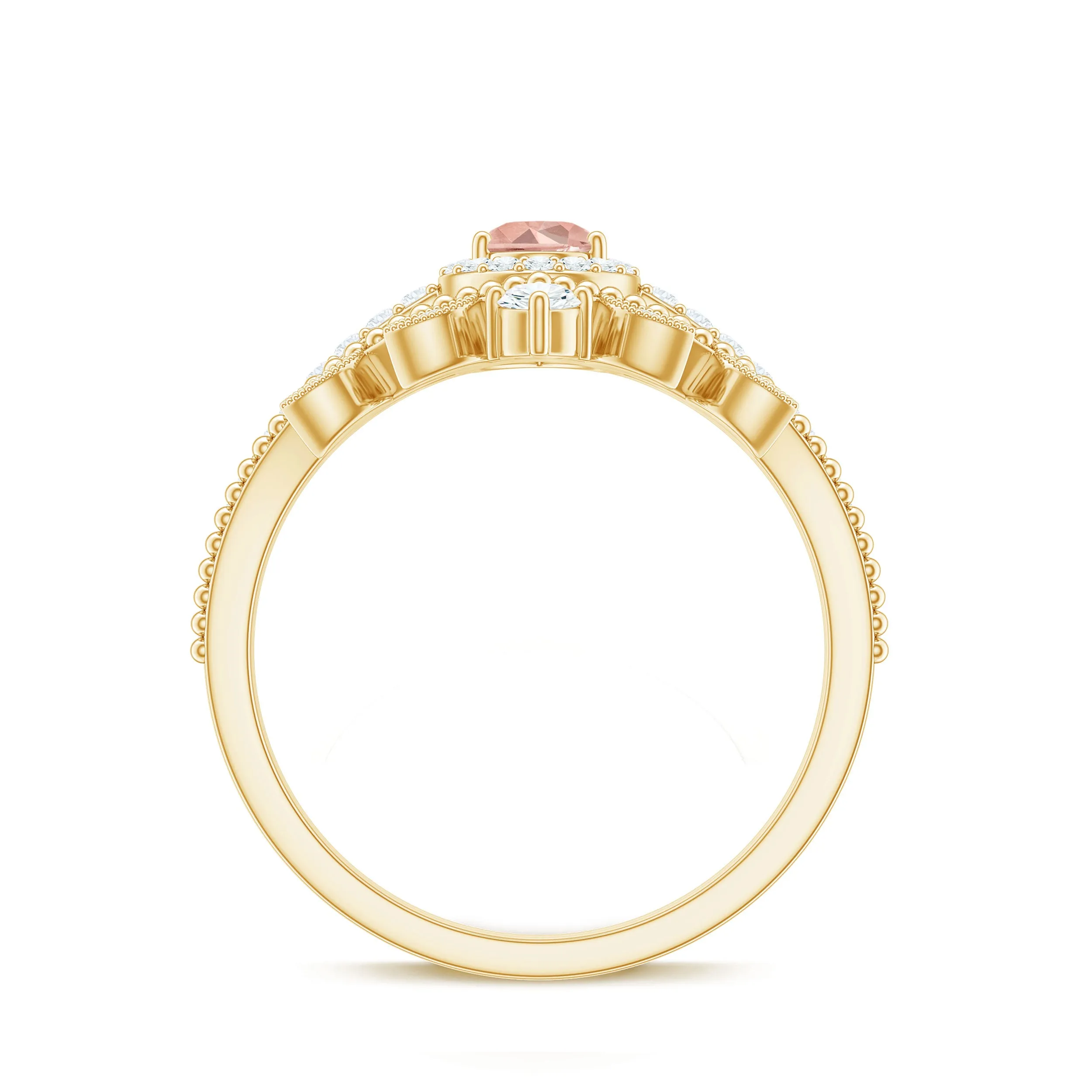 Vintage Inspired Morganite Teardrop Wedding Ring Set with Diamond