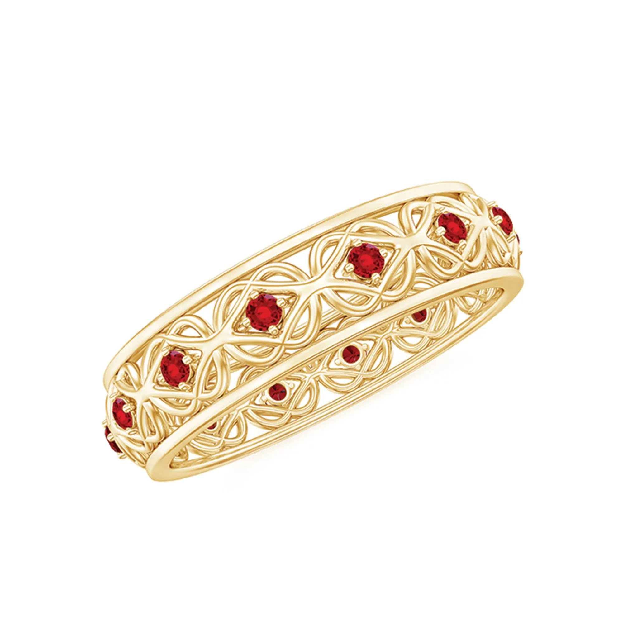 Vintage Style Lab Grown Ruby Celtic Knot Eternity Band Ring