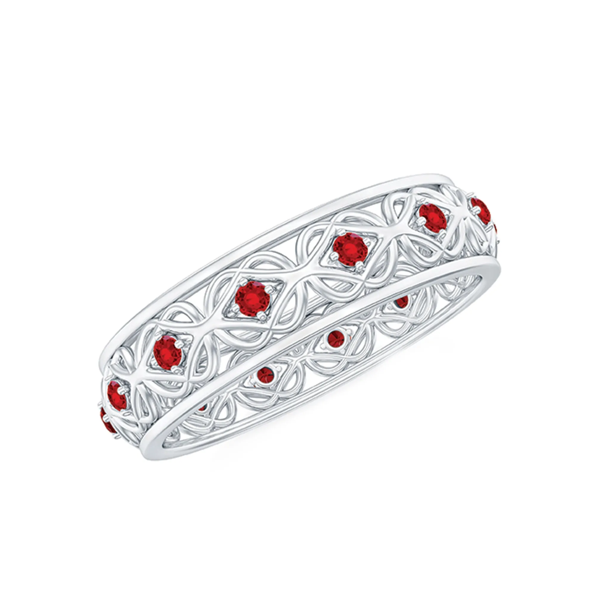 Vintage Style Lab Grown Ruby Celtic Knot Eternity Band Ring
