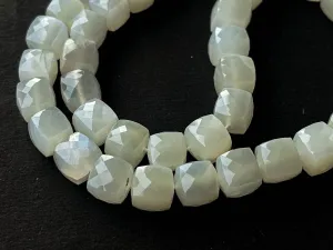 White Moonstone Cube shape faceted beads