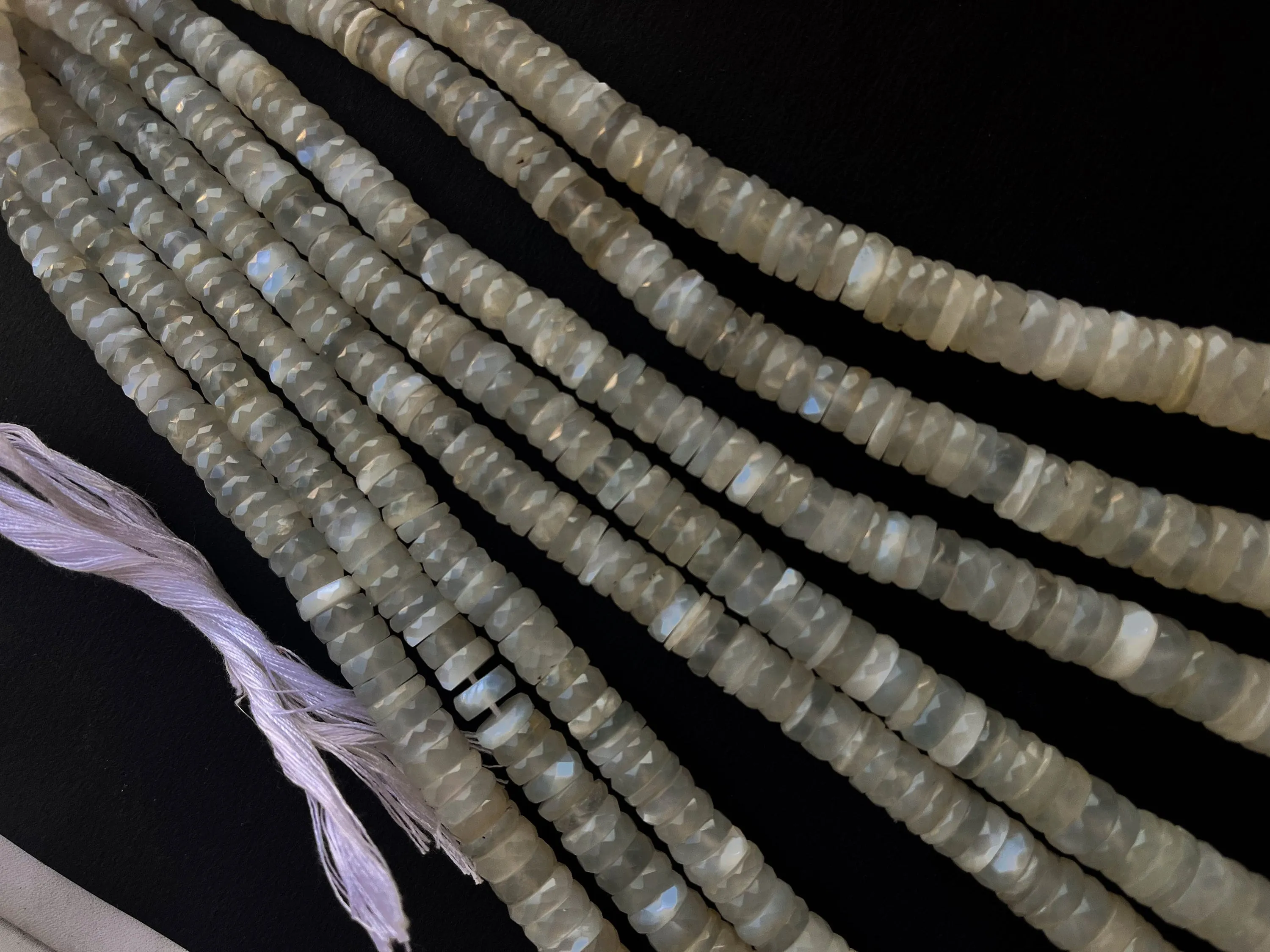White Moonstone Faceted Heishi Shape Beads