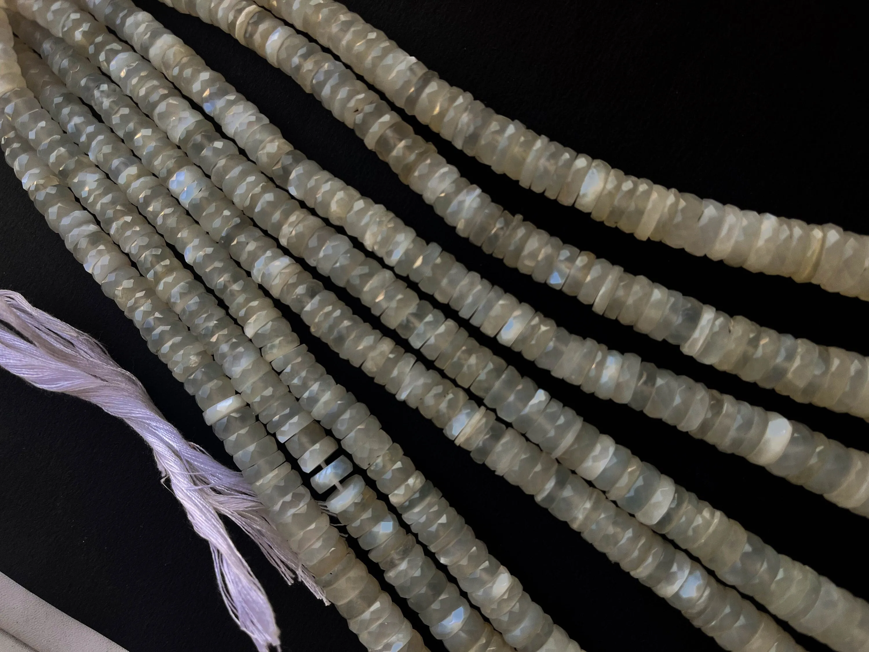 White Moonstone Faceted Heishi Shape Beads