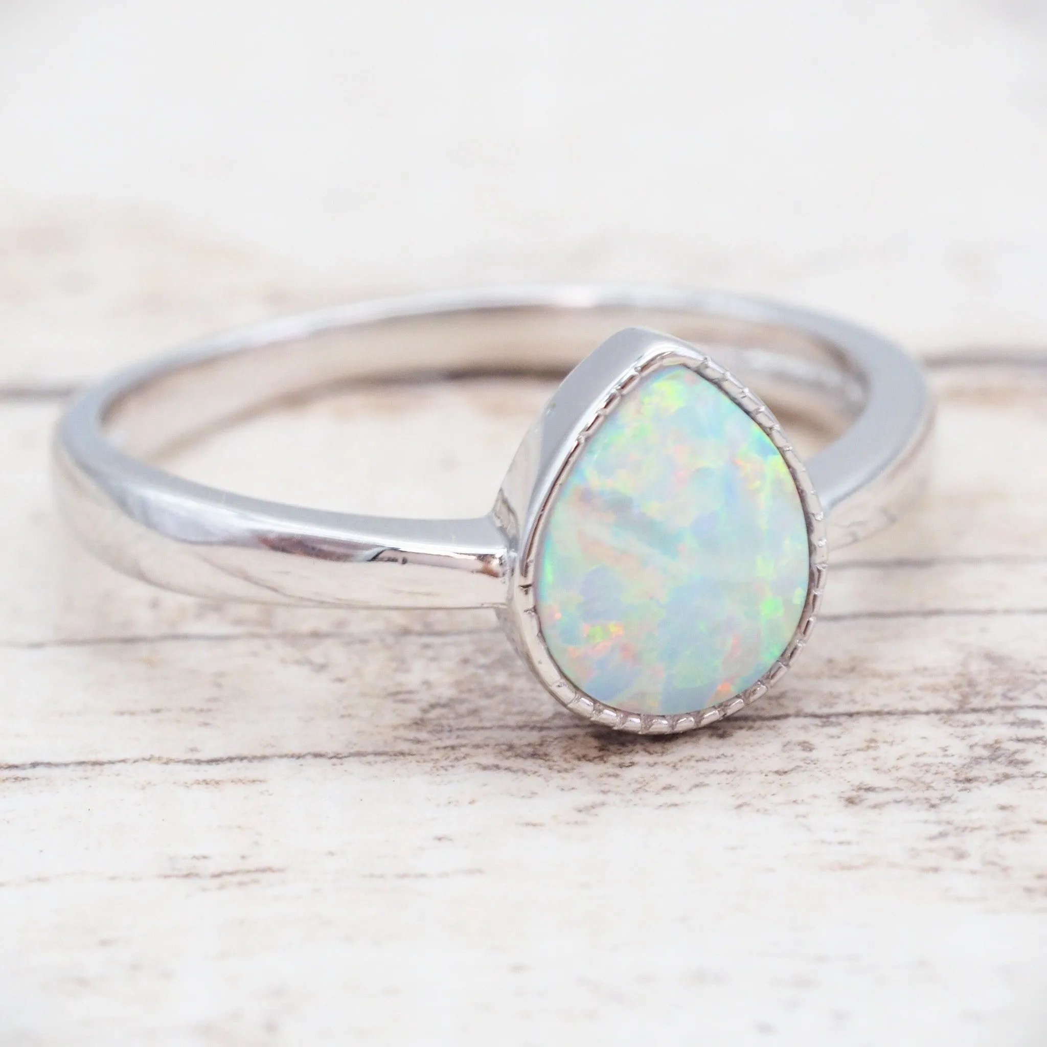 White Opal Rain Drop Ring