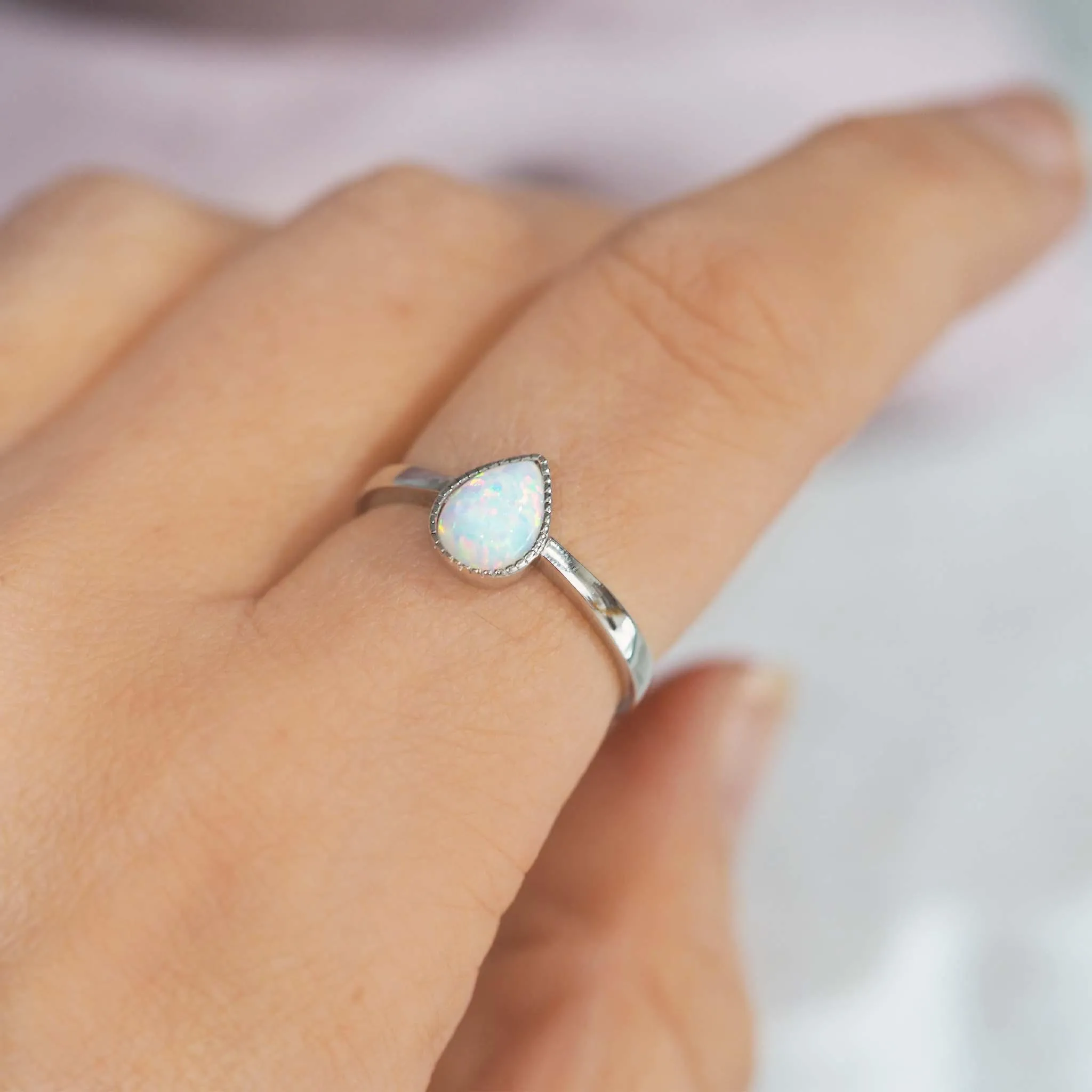 White Opal Rain Drop Ring