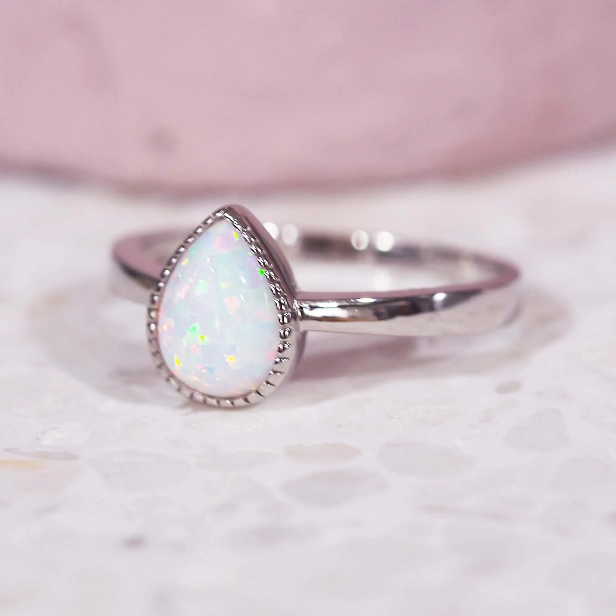 White Opal Rain Drop Ring