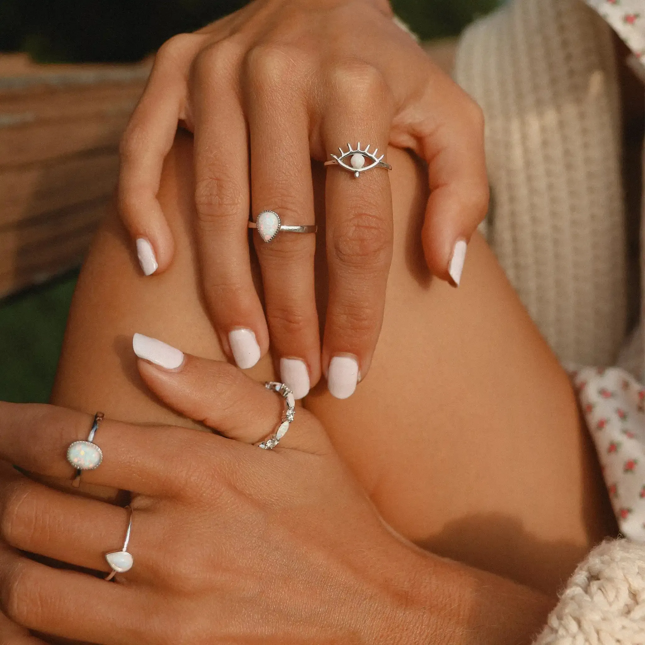 White Opal Rain Drop Ring