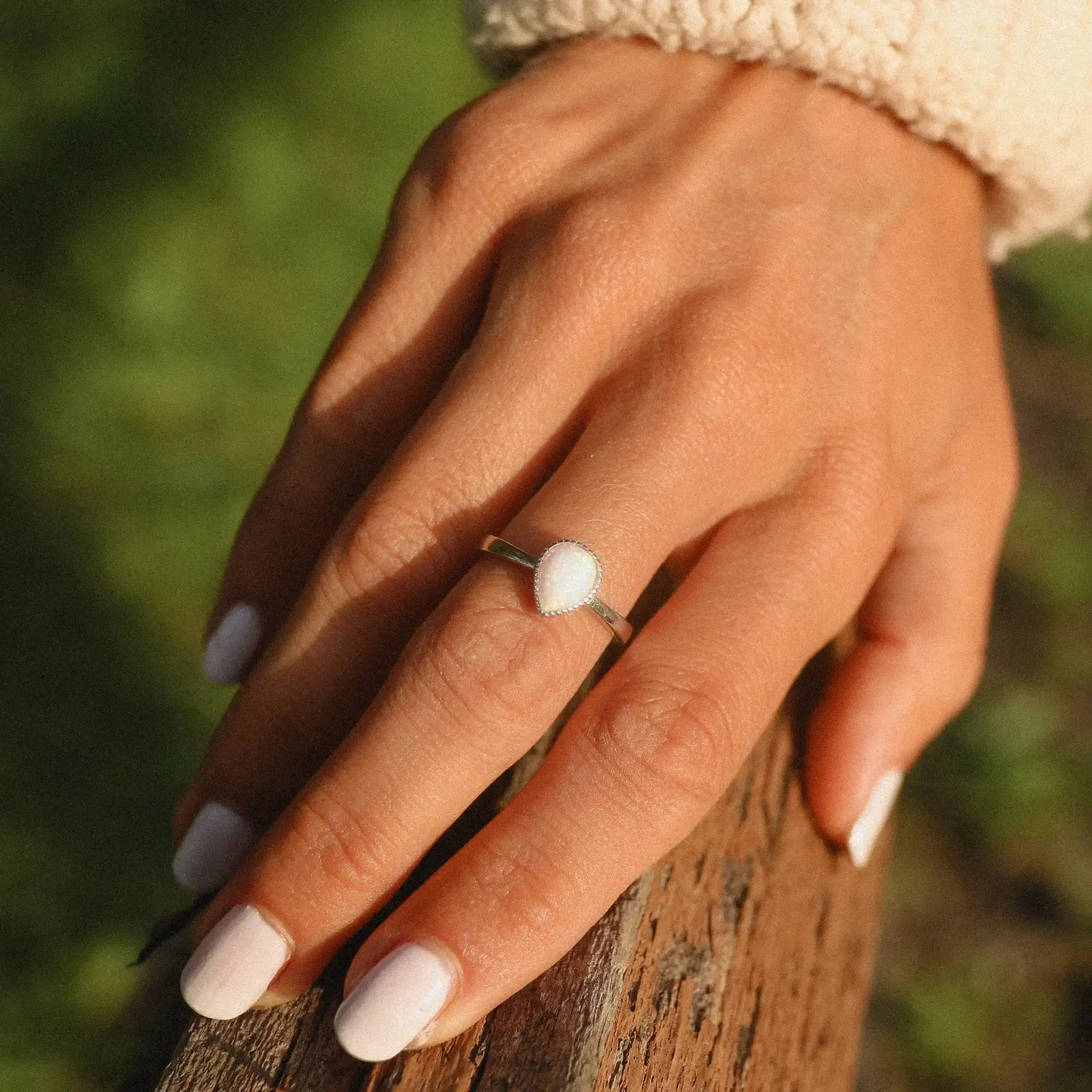 White Opal Rain Drop Ring