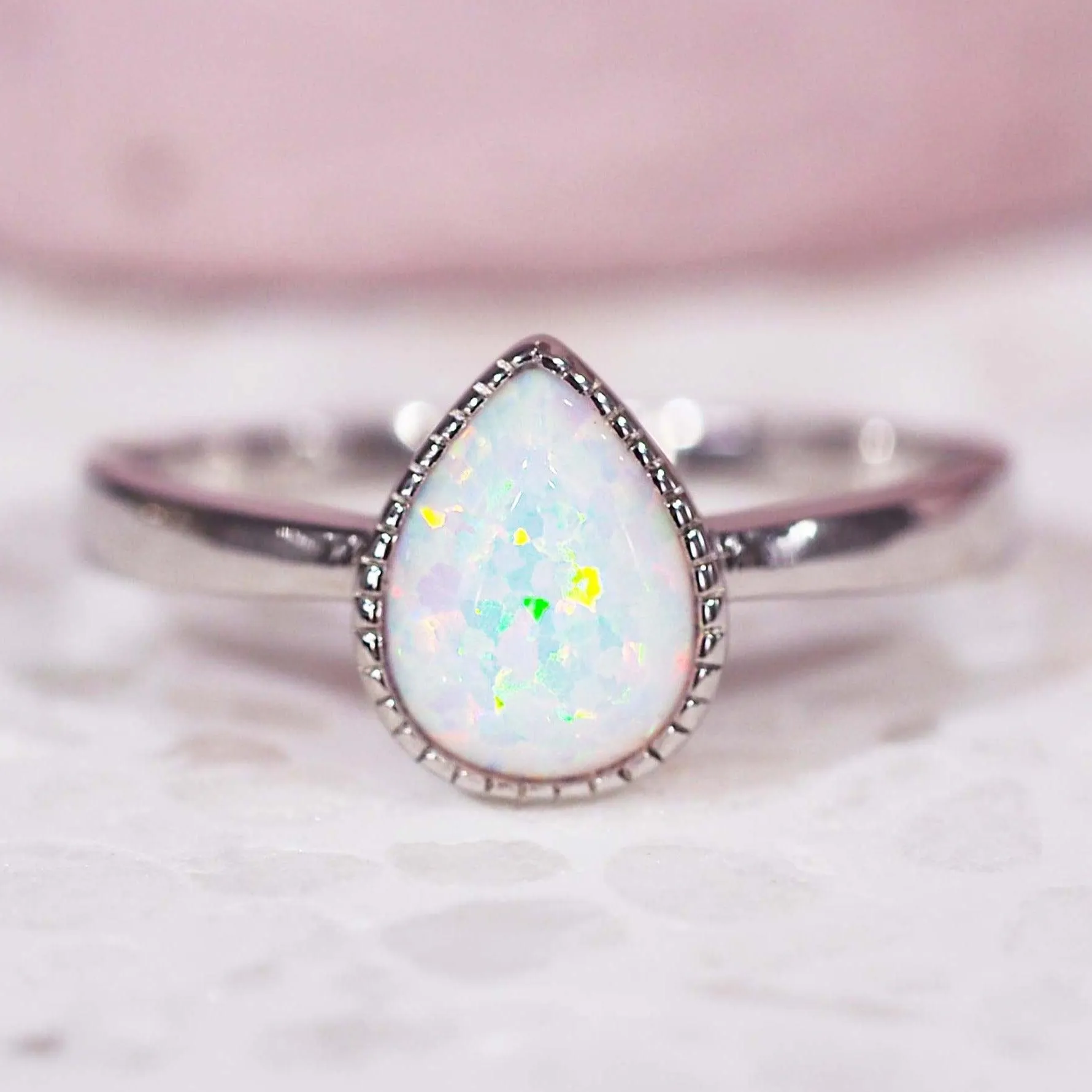 White Opal Rain Drop Ring