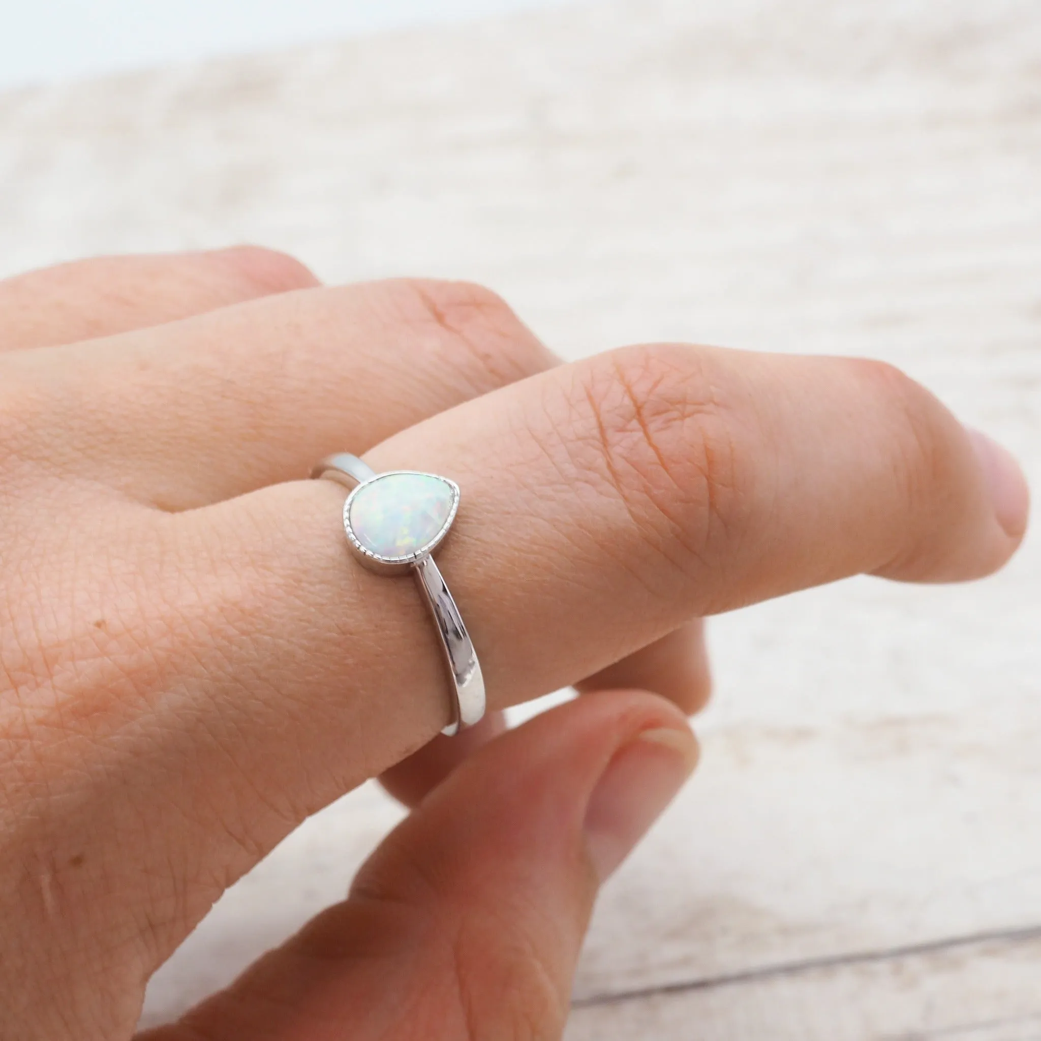 White Opal Rain Drop Ring
