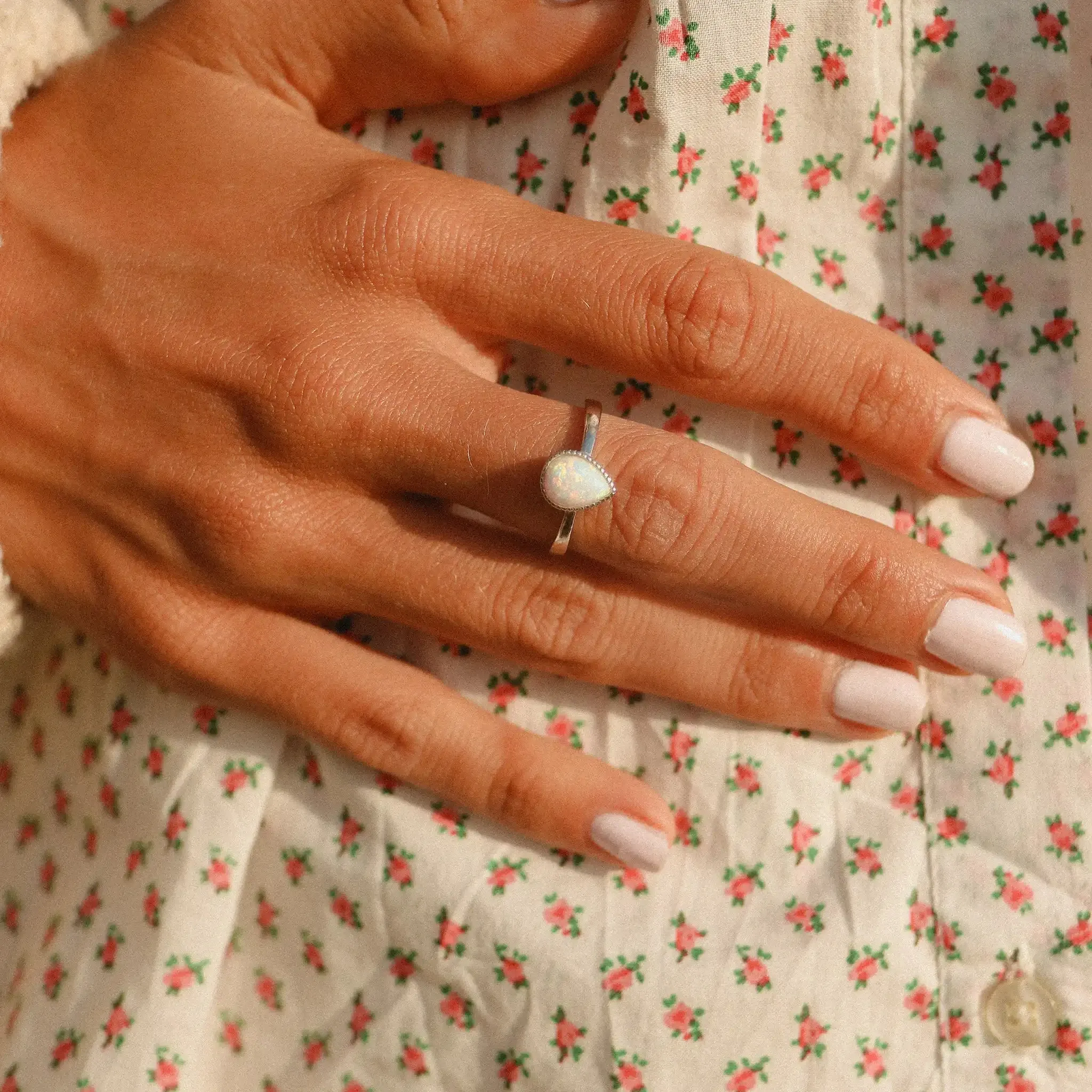 White Opal Rain Drop Ring