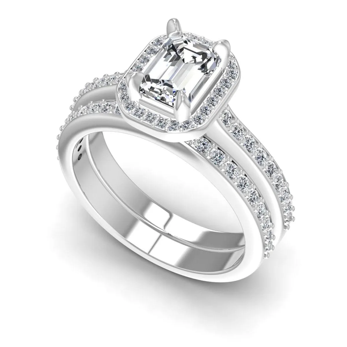 Wholesale 0.90 CT Emerald and Round Cut Diamond Bridal Set in 14 KT White Gold