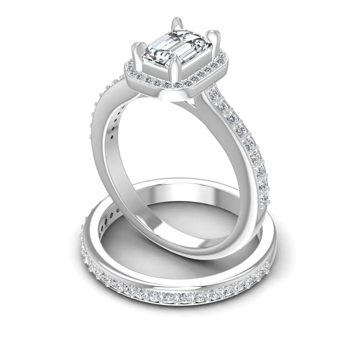 Wholesale 0.90 CT Emerald and Round Cut Diamond Bridal Set in 14 KT White Gold