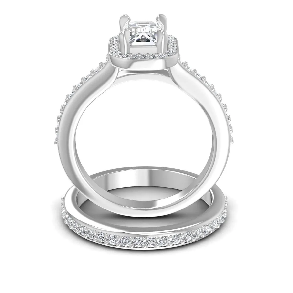 Wholesale 0.90 CT Emerald and Round Cut Diamond Bridal Set in 14 KT White Gold