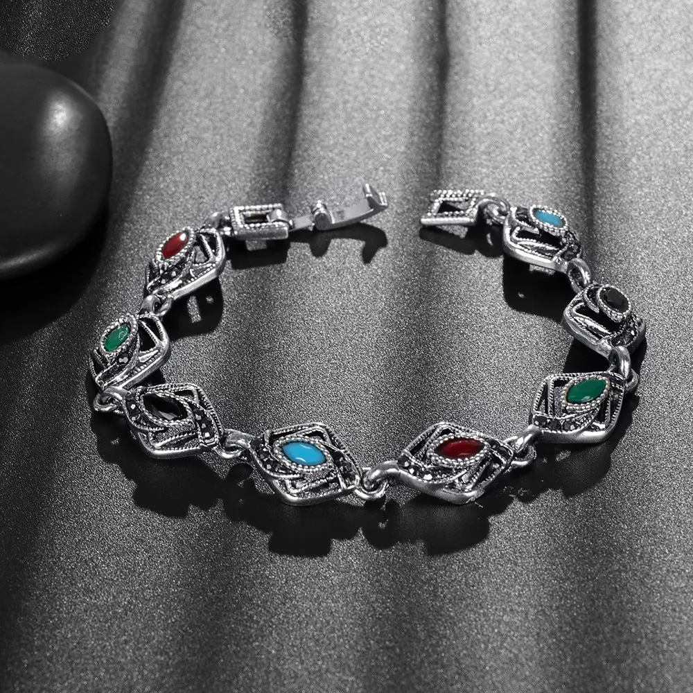 Wholesale Alloy electroplating geometric shape mixed color inlaid ladies bracelet