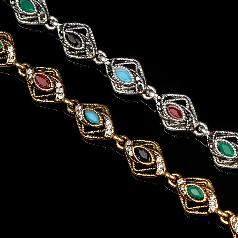 Wholesale Alloy electroplating geometric shape mixed color inlaid ladies bracelet