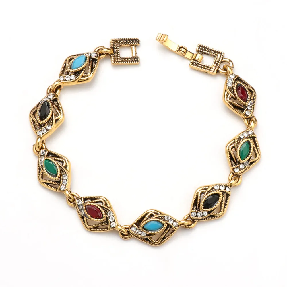 Wholesale Alloy electroplating geometric shape mixed color inlaid ladies bracelet