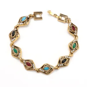 Wholesale Alloy electroplating geometric shape mixed color inlaid ladies bracelet